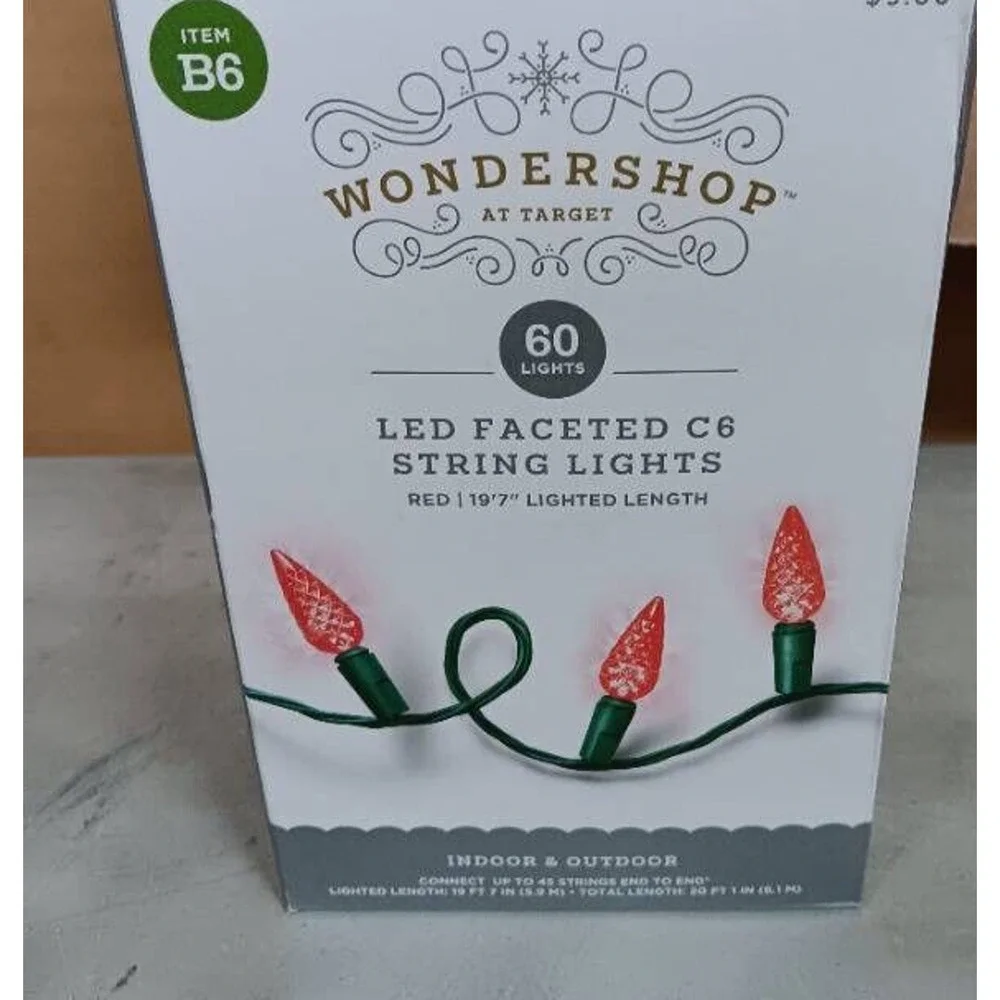 Wondershop Target Christmas 60 LED Red Faceted C6 Lights 14' 9